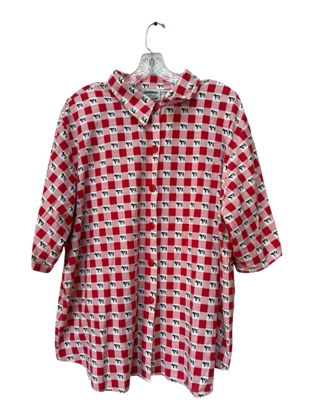 Vintage 90s Cow Gingham Shirt Western Cowgirl Farmcore Novelty Oversized